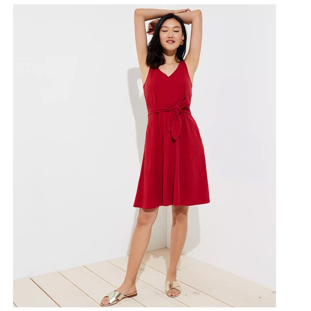 Loft - Tie Waist Pocket Dress in Red